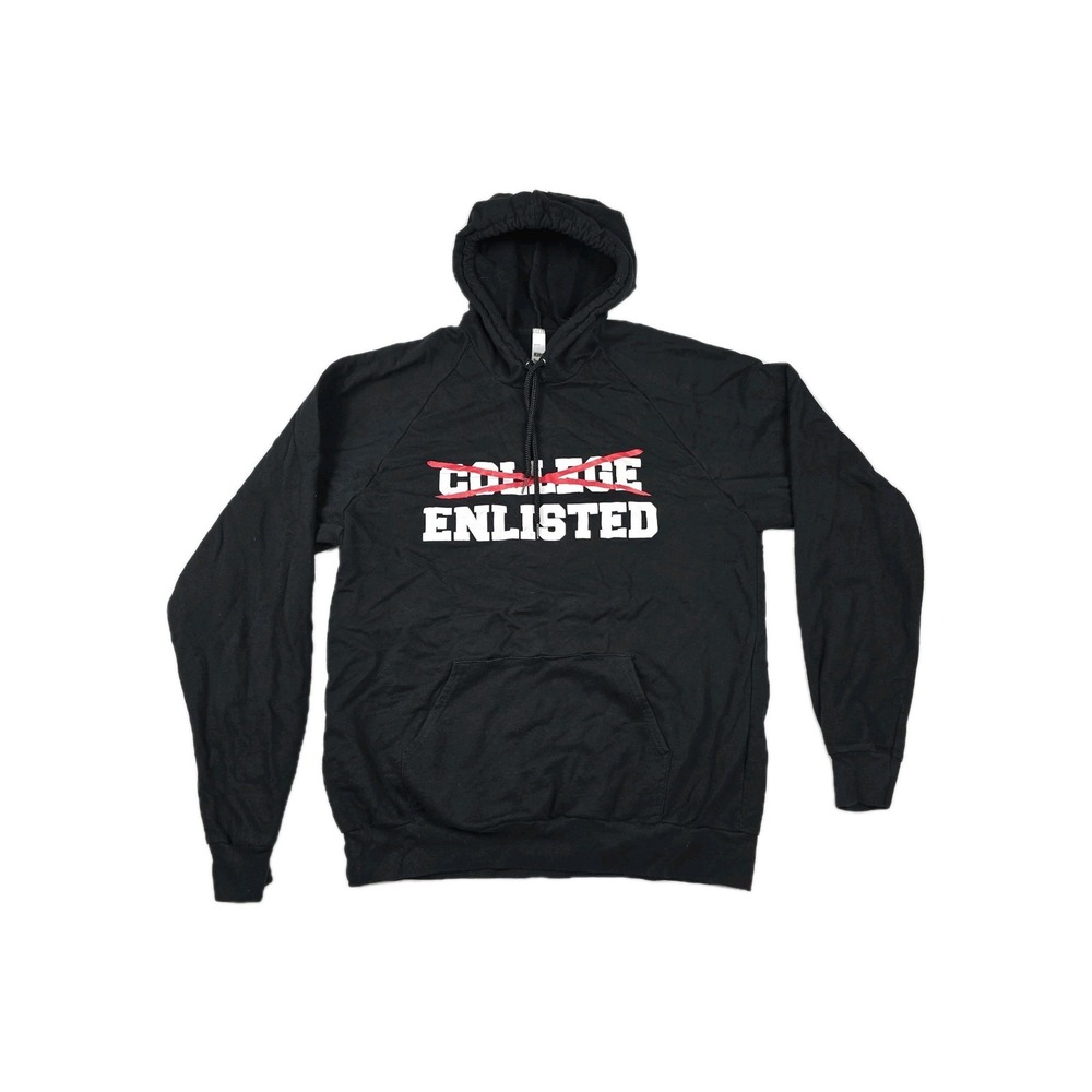 American Apparel California Fleece College Enlisted Hoodie Black Mens Large USA - Picture 1 of 6